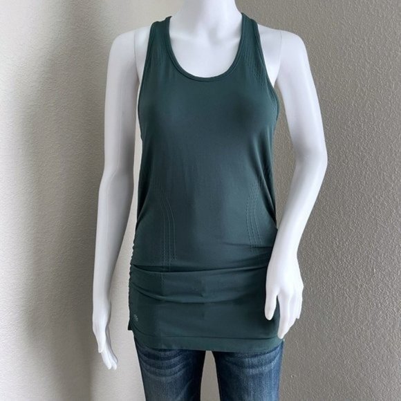 Athleta Tops - Athleta Women's Speedlight Seamless Tank Size S Green Rouched Sides Long Length